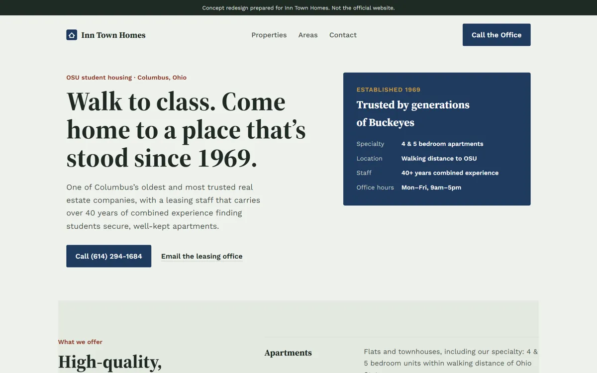 Inn Town Homes redesign on a laptop