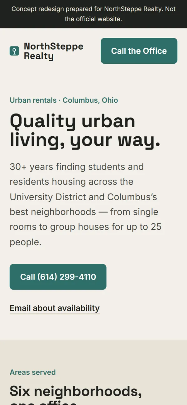 NorthSteppe Realty redesign on a phone