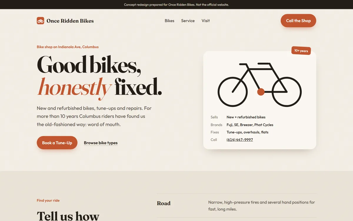 Once Ridden Bikes redesign on a laptop